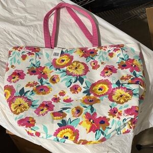 Floral Tote Bag with Pink Handles